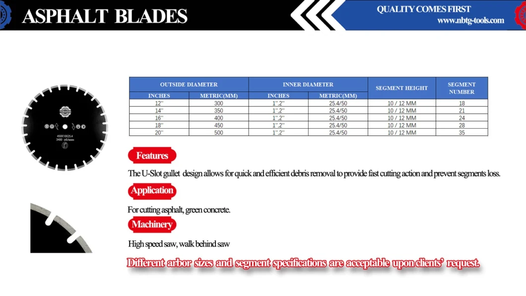 Asphalt Diamond Saw Blade 350*10*25.4mm for Cutting Asphalt, Green Concrete